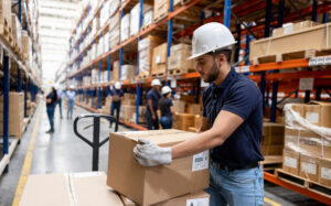 Postal working handling packaging