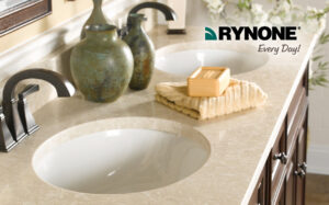 Close-up shot of a bathroom vanity