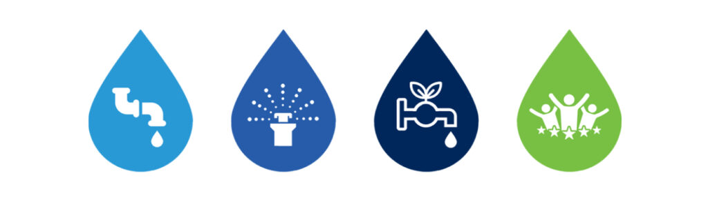 Icon representing sustainable irrigation system solutions, and Carney's top-rated service and satisfaction