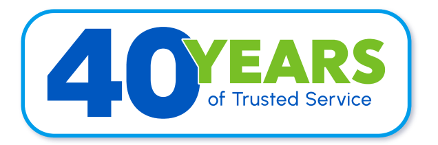 40 years of trusted irrigation and lighting services anniversary logo from Carney
