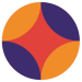 Purple, gold and red colors in a circle icon representing your brand voice.
