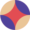 Purple, gold and red colors in a circle icon representing your brand voice.