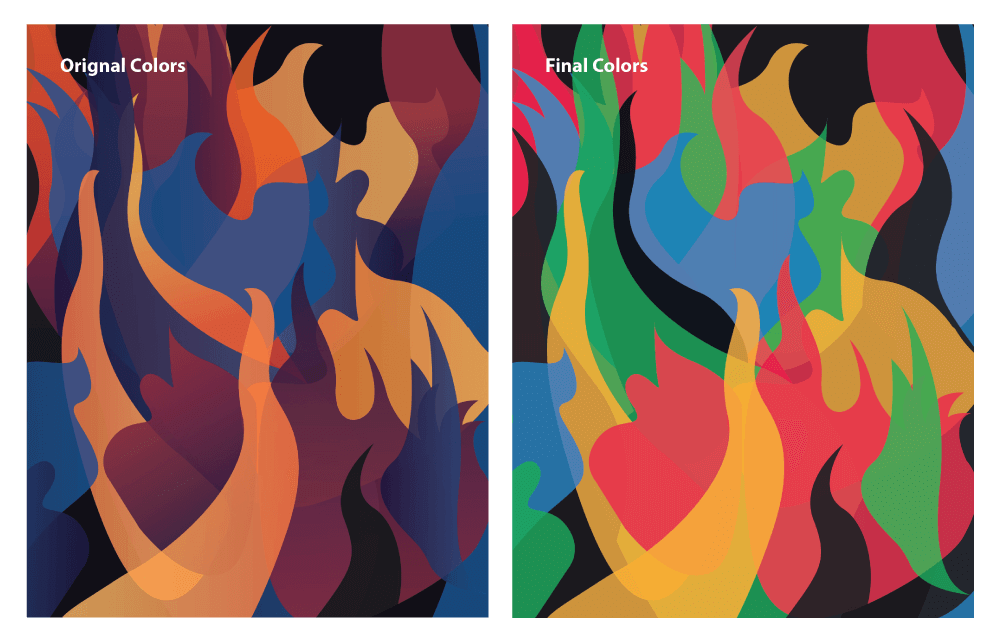 Comparison of original dark and final primary color palettes for World Fire Congress branding.
