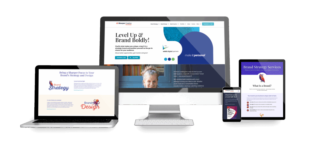Responsive display of brand strategy services website shown on desktop, laptop, tablet, and mobile screens